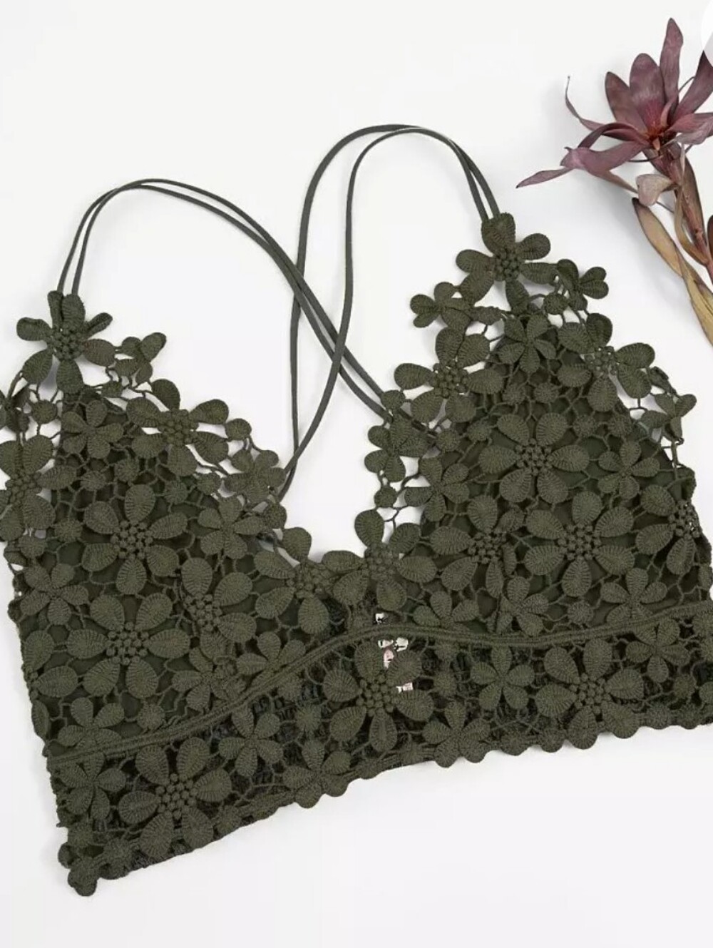 Free People Olive Green Crochet Floral Bralette - Picture 4 of 8